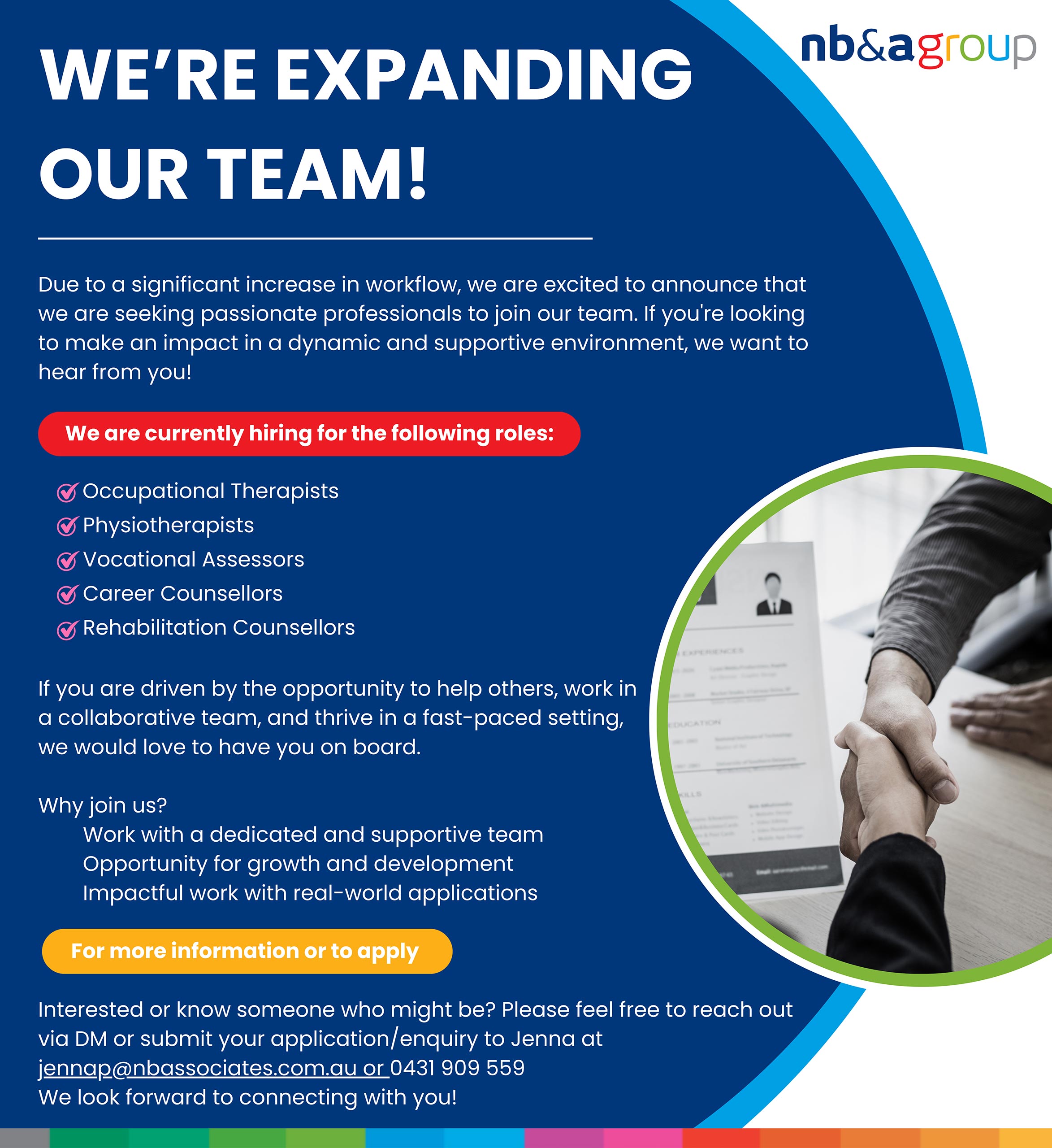 nb&a group - We're expanding our team - OTs, Physiotherapists, Assessors, Counsellors